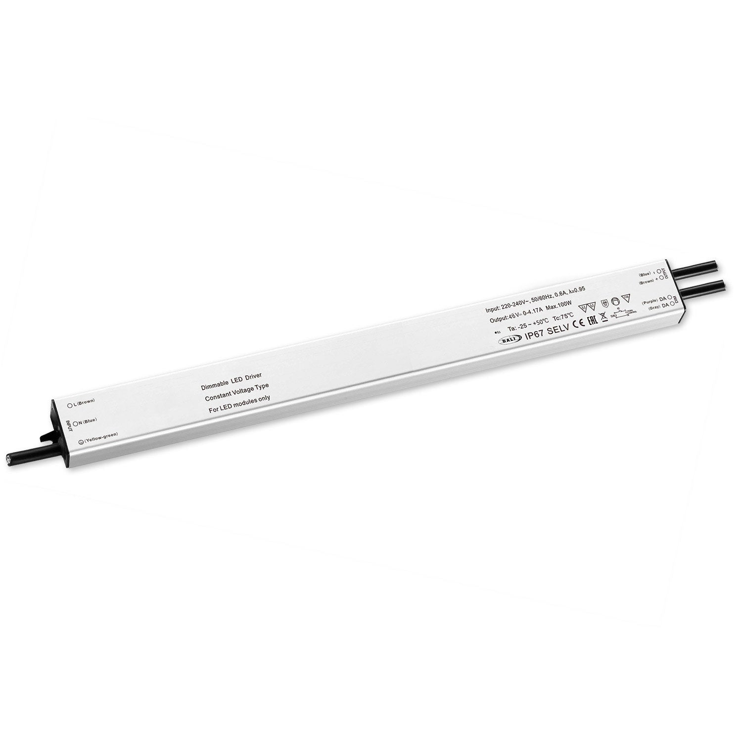 LED PWM-Trafo 48V/DC, 0-240W, Push/DALI-2 dimmbar, IP67, SELV, flach, ultraschmal