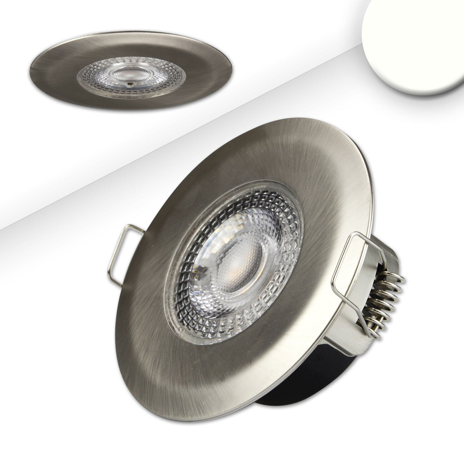 LED Einbaustrahler PC68 IP44, brushed, 5W, 38°, neutralweiß, 3 Stufen dimmbar, korrosionsbeständig