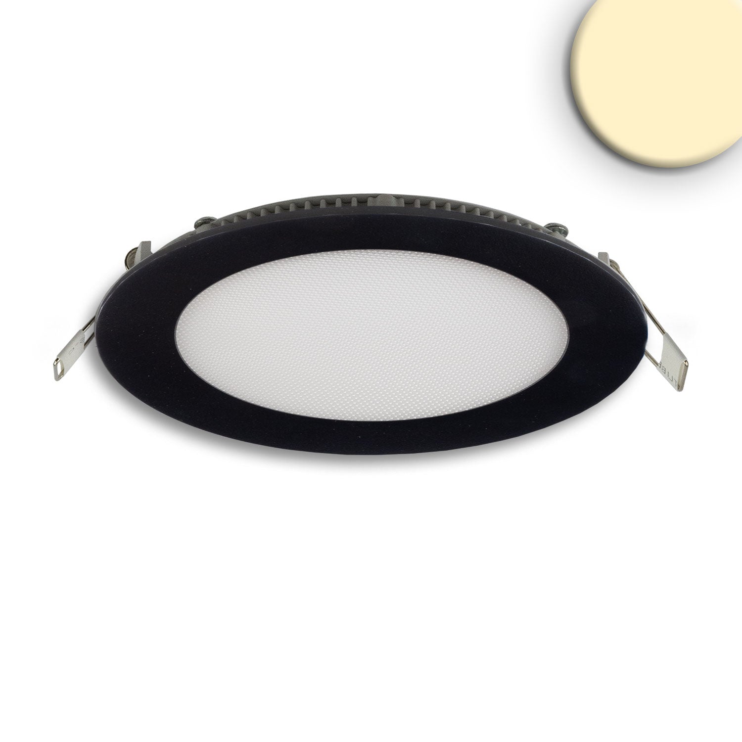 LED Downlight, 9W, rund, ultraflach, blendungsreduziert, schwarz, 147mm, warmweiß, dimmbar CRI90