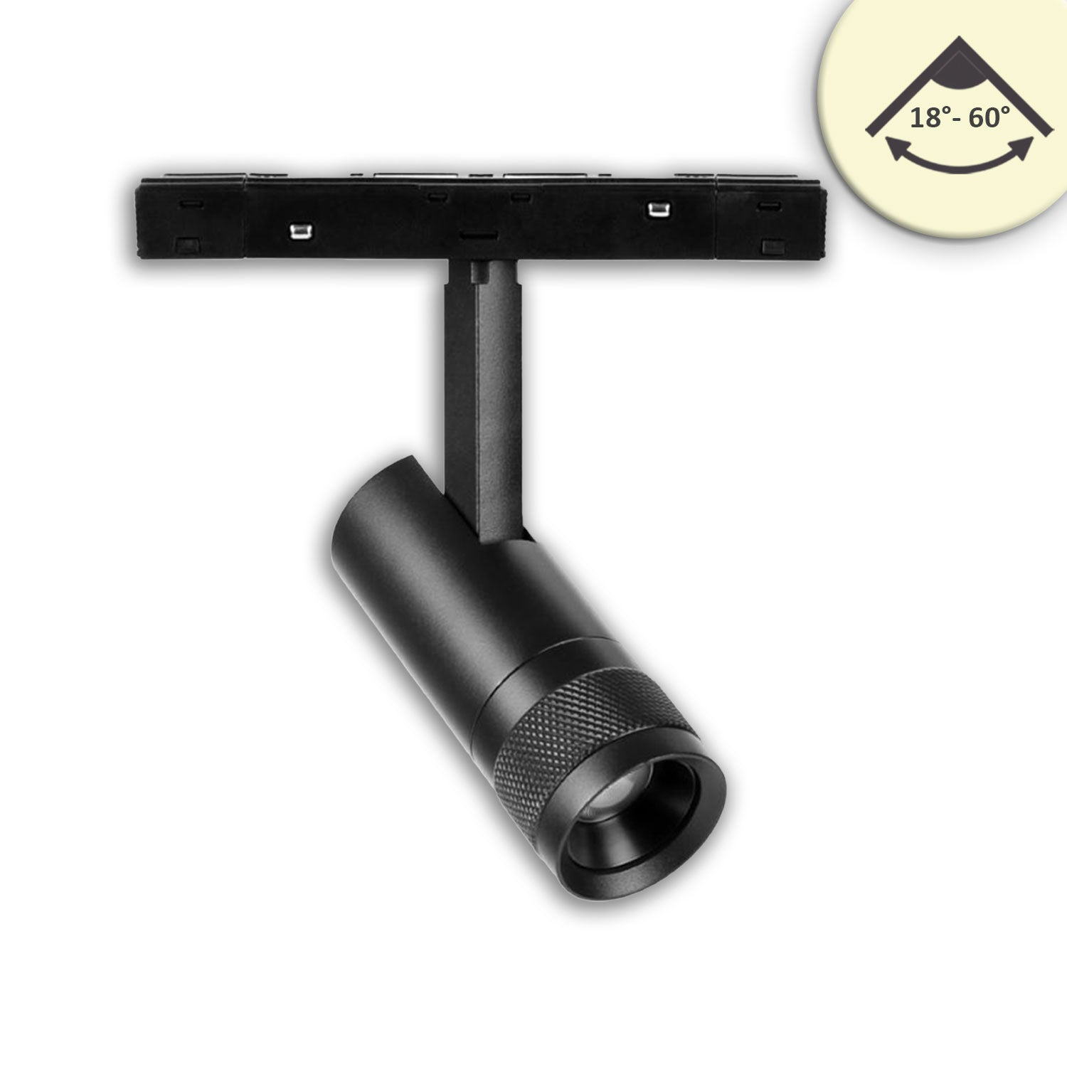 Track48 Schienenstrahler schwarz, 7W, fokussierbar 18°-60°, UGR<16, 48V DC, 3000K