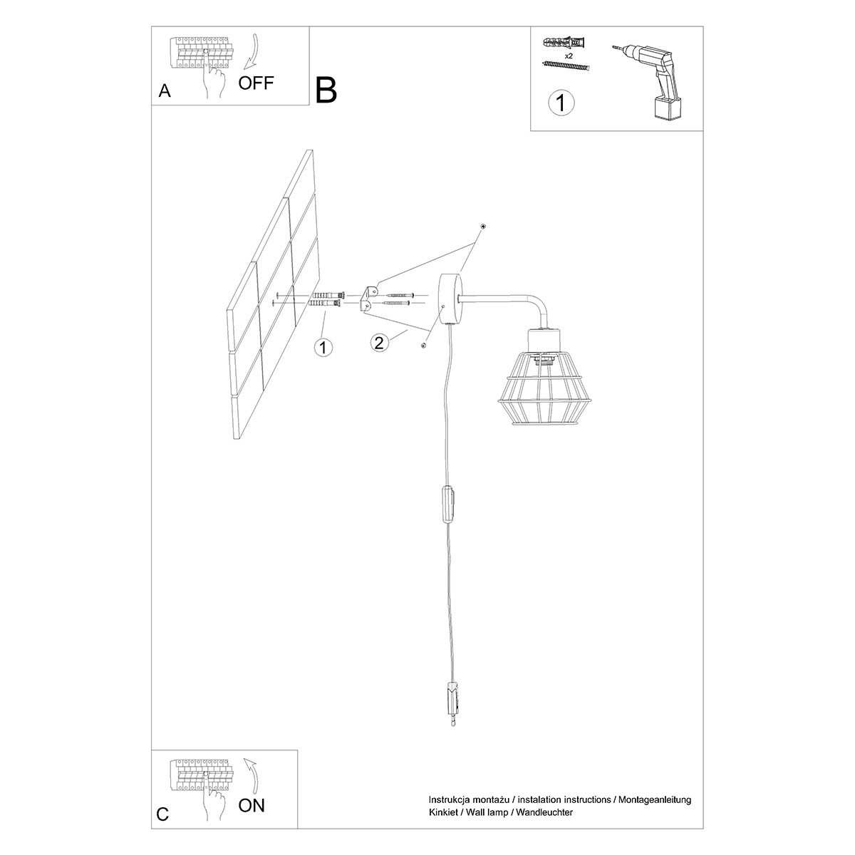 Wandleuchte SUBA schwarz Sollux Lighting