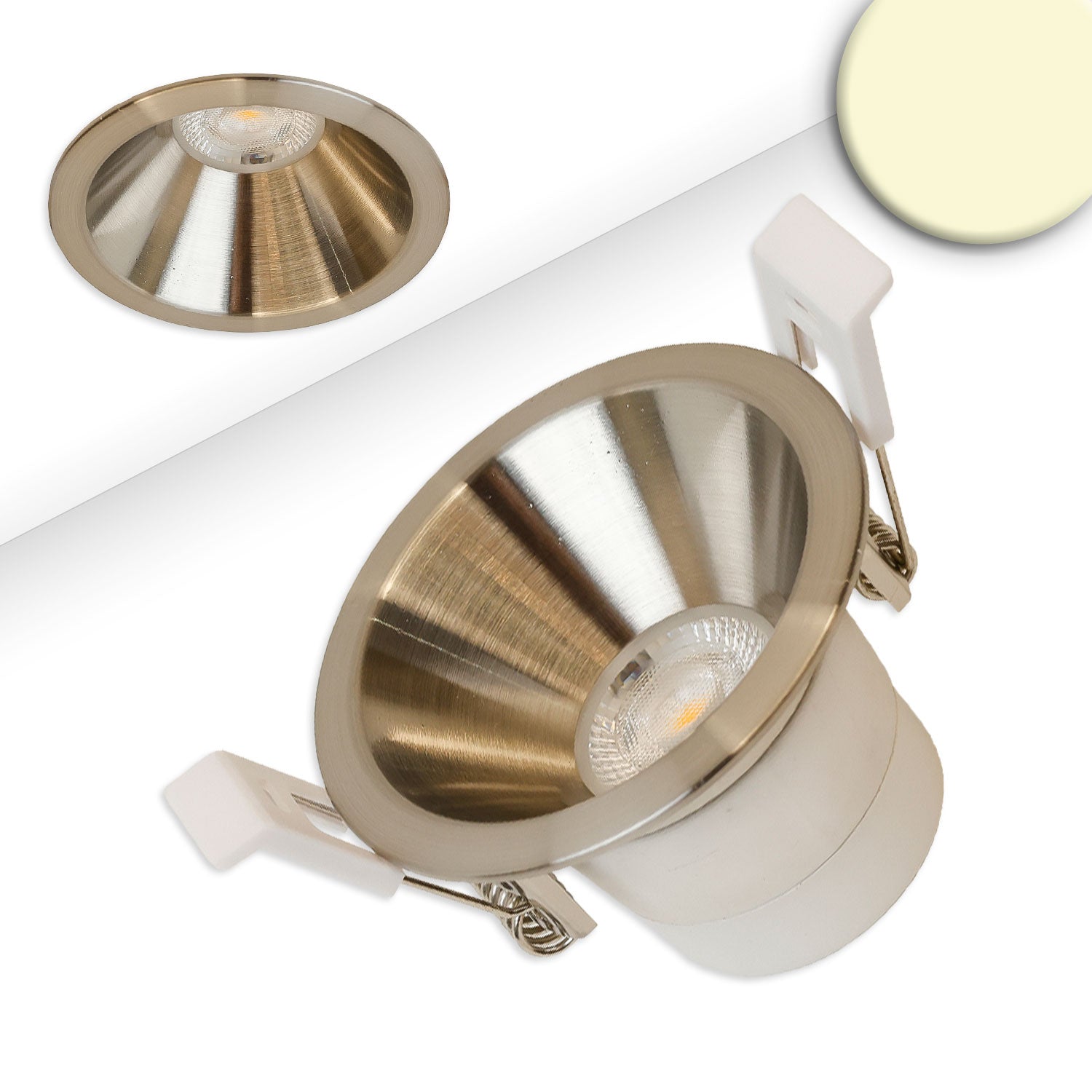 LED Einbaustrahler BACK60, nickel geb., rund, 5W, CRI90, 2700K, rückversetzt, UGR<12, dimmbar