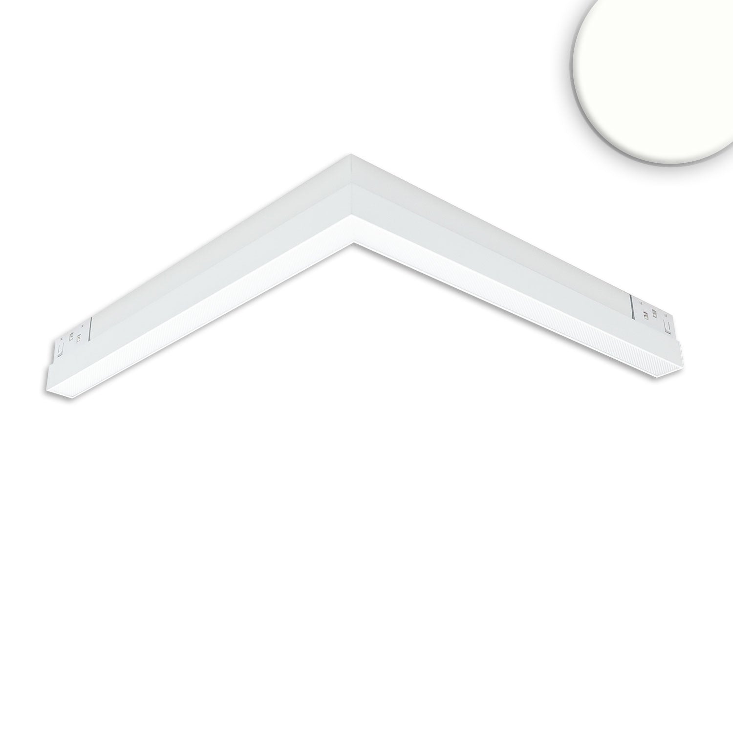 Track48 Eckleuchte horizontal weiß, 20W, 120°, 48V DC, 4000K, CRI90, prismatisch, Line+ DALI dimmbar