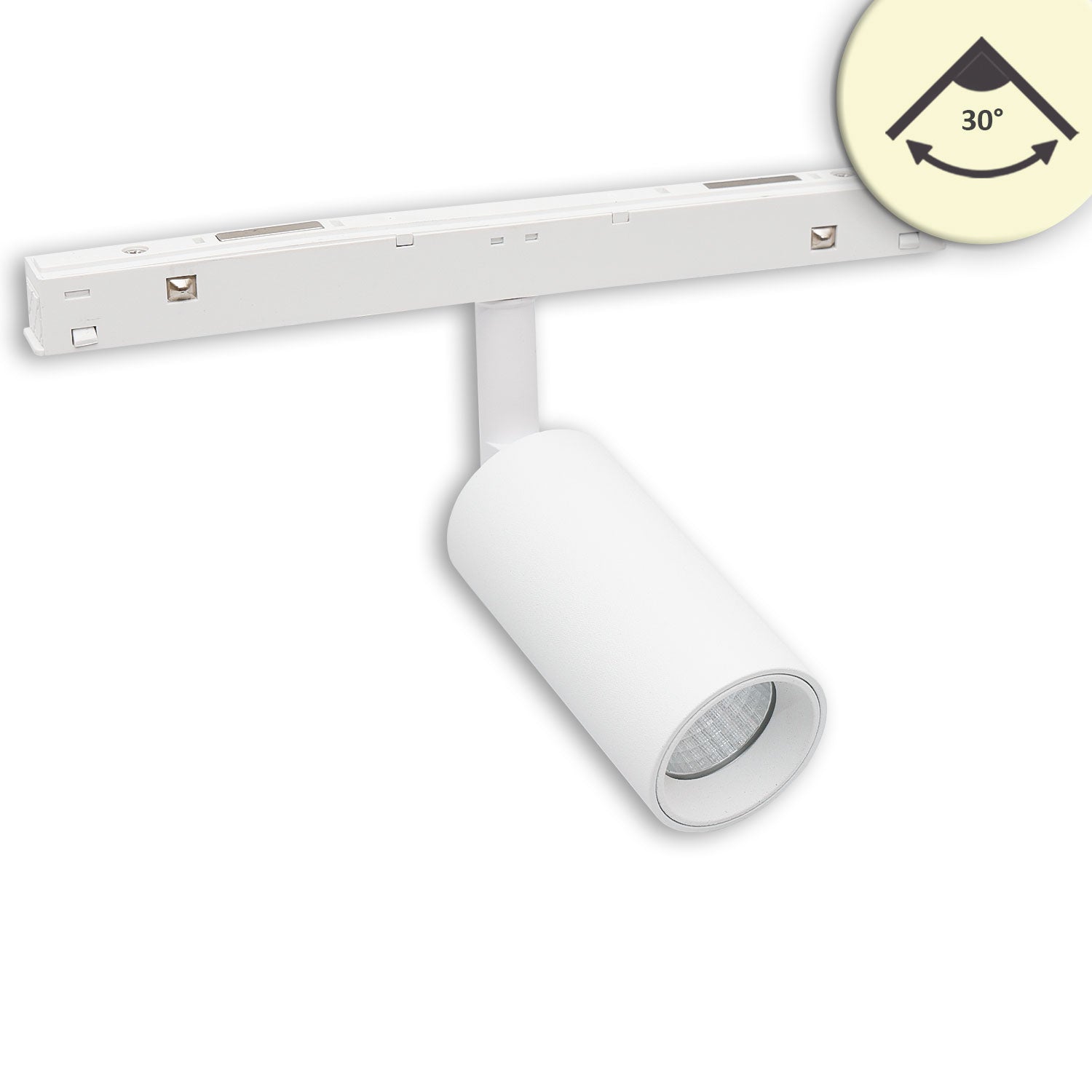 Track48 Schienenstrahler weiß, 7W, 30°, UGR<19, 48V DC, 3000K, CRI90, DALI dimmbar