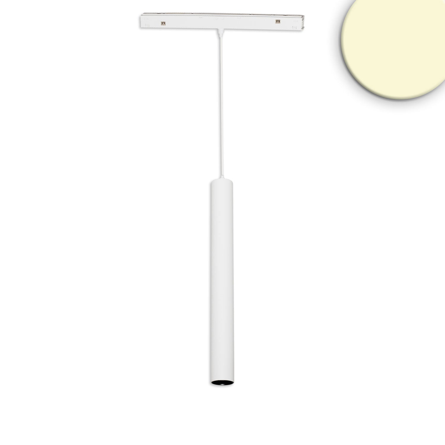 Track48 Hängeleuchte Pipe weiß, 7W, 36°, UGR<19, 48V DC, 3000K, CRI90, DALI dimmbar