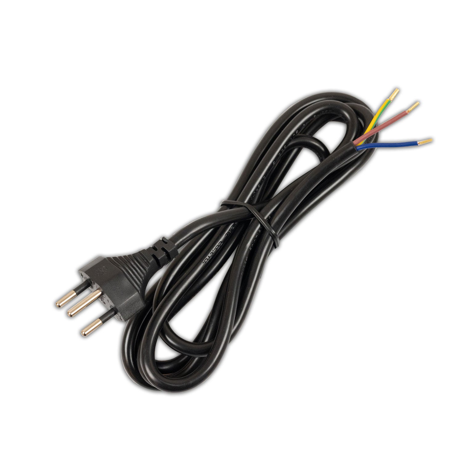 Anschlussleitung 1,5m mit Stecker Typ J - Schweiz, H05VV-F3G0,75mm²,  schwarz, offene Enden
