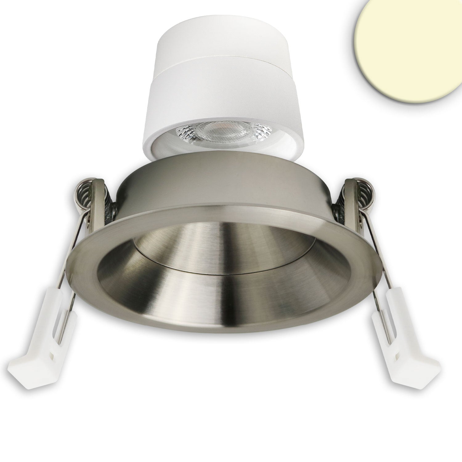 LED Einbaustrahler Back68, nickel geb., rund, 5W, CRI90, 3000K, schwenkbar, rückvers., UGR<12, dimmbar