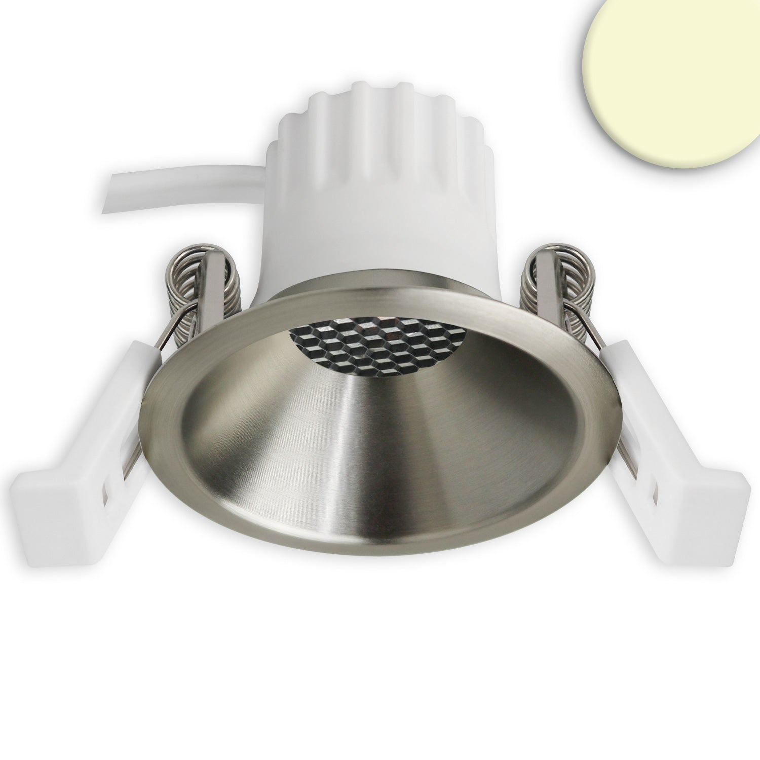 LED Einbaustrahler BACK45, nickel geb., rund, 5W, CRI90, 2700K, rückversetzt, Honeycomb, dimmbar