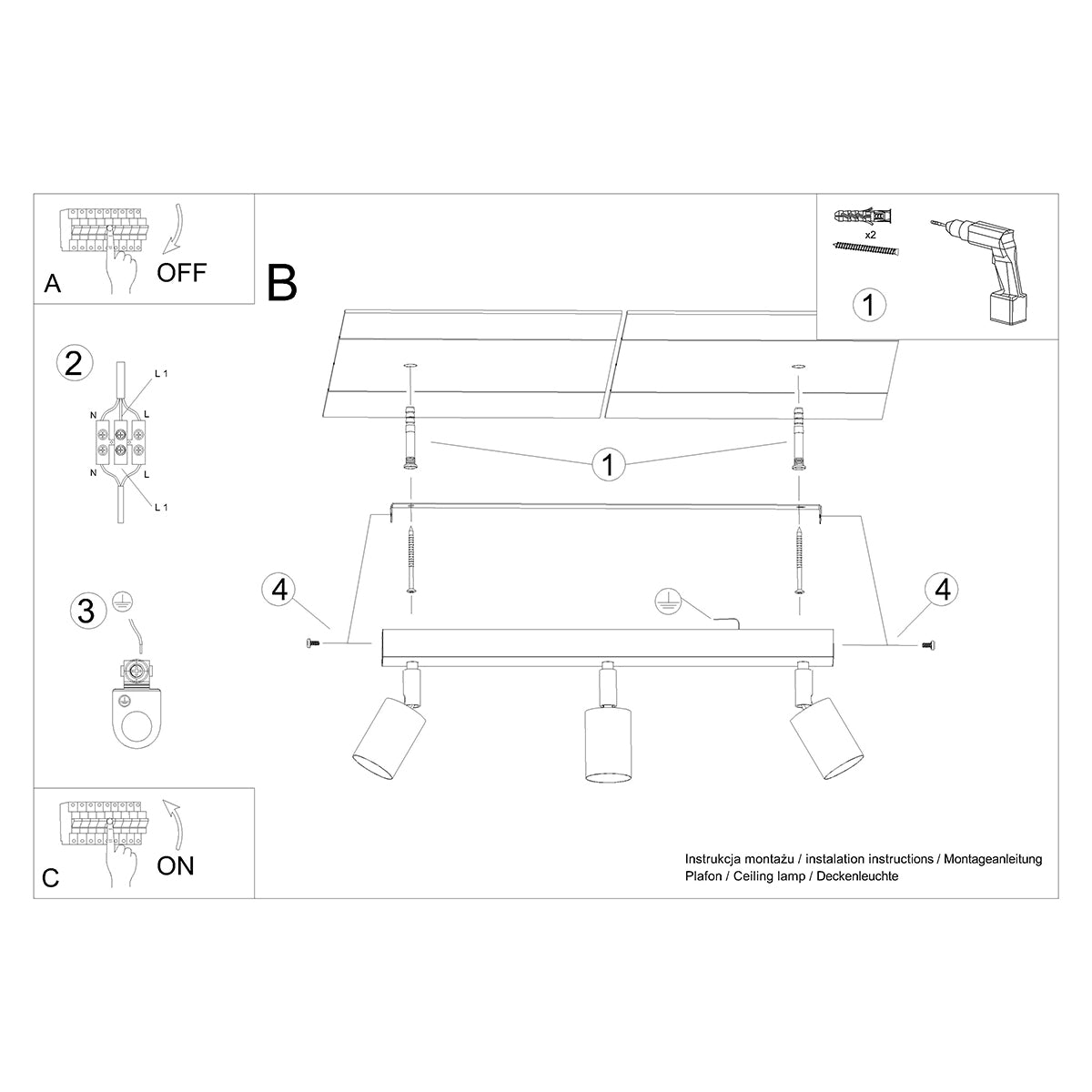 Deckenleuchte - Spot - Strahler VERDO 3L weiß Sollux Lighting