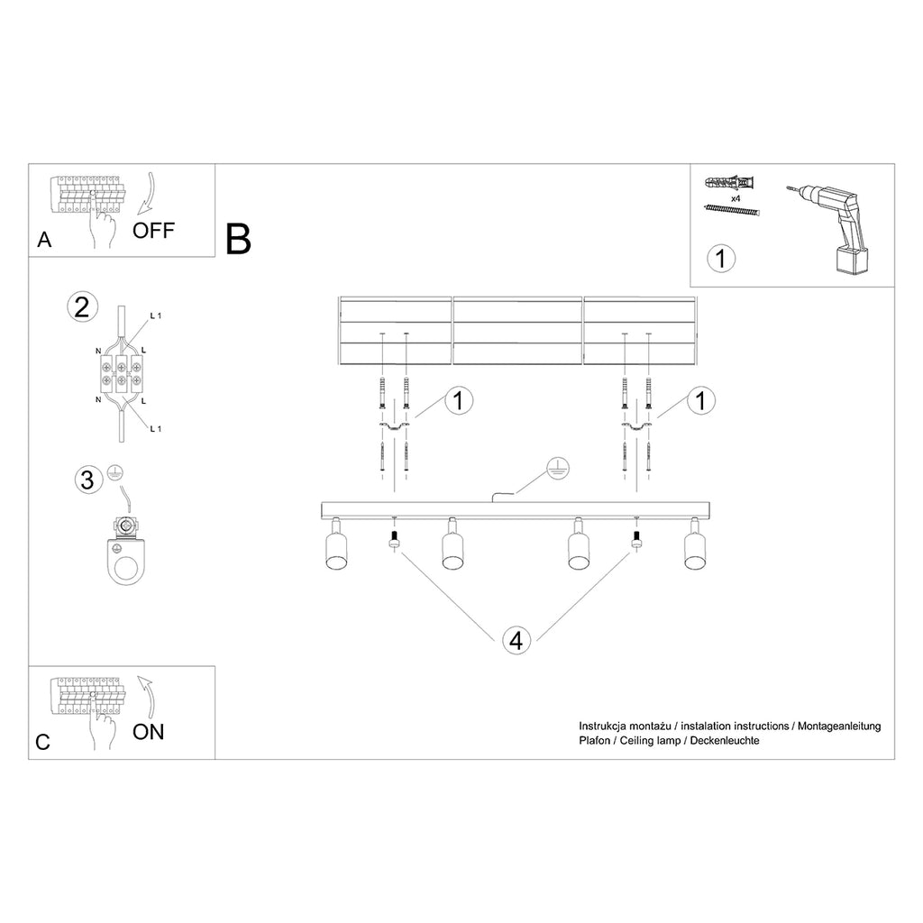 Deckenleuchte - Spot - Strahler VERDO 4 schwarz Sollux Lighting