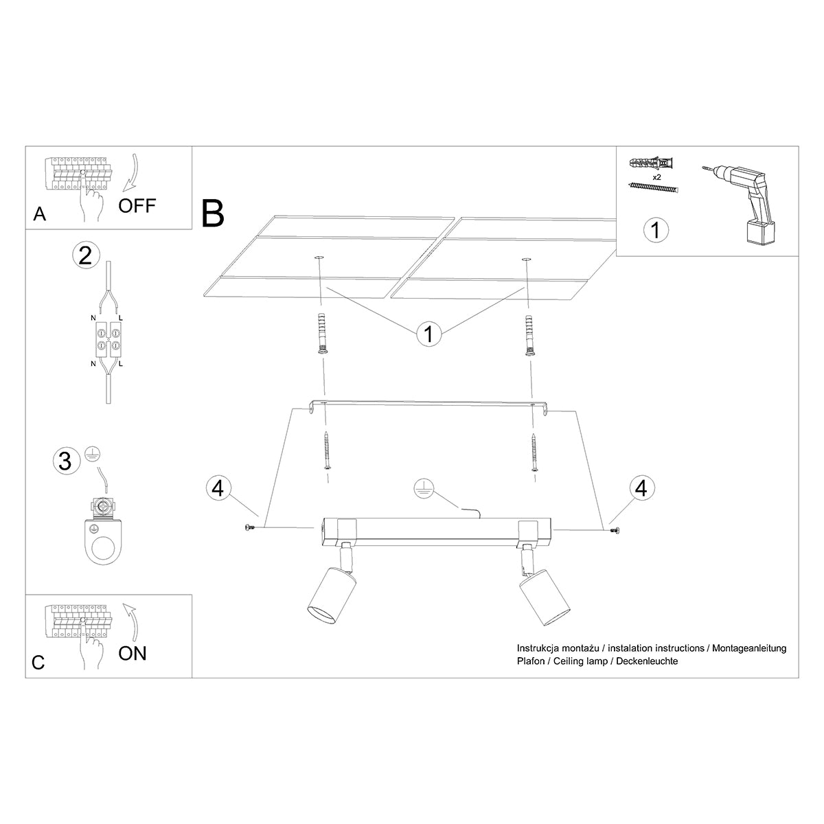 Deckenleuchte - Spot - Strahler ZUCA 2 schwarz Sollux Lighting