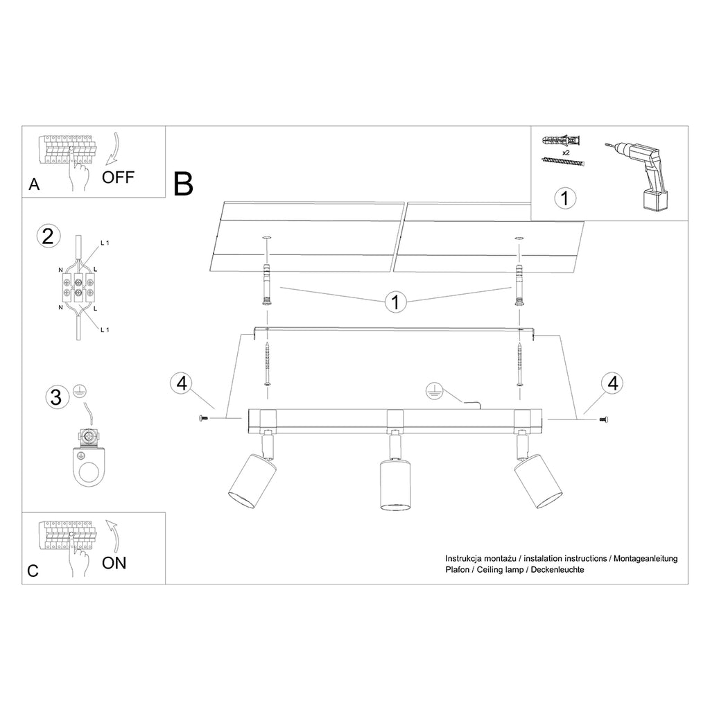 Deckenleuchte - Spot - Strahler ZUCA 3 schwarz Sollux Lighting