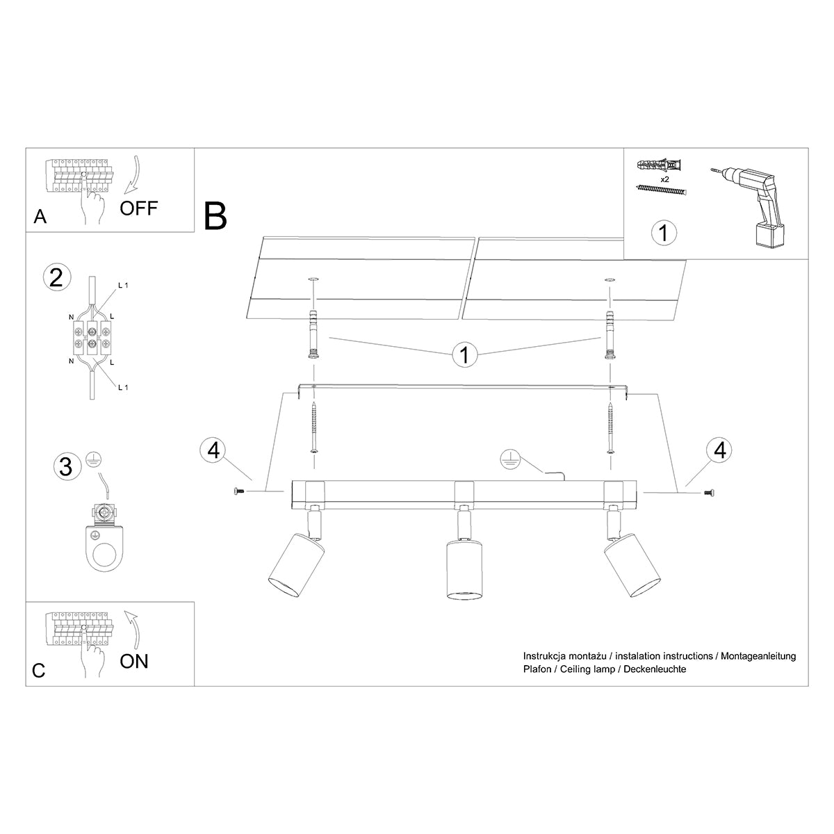 Deckenleuchte - Spot - Strahler ZUCA 3 schwarz Sollux Lighting