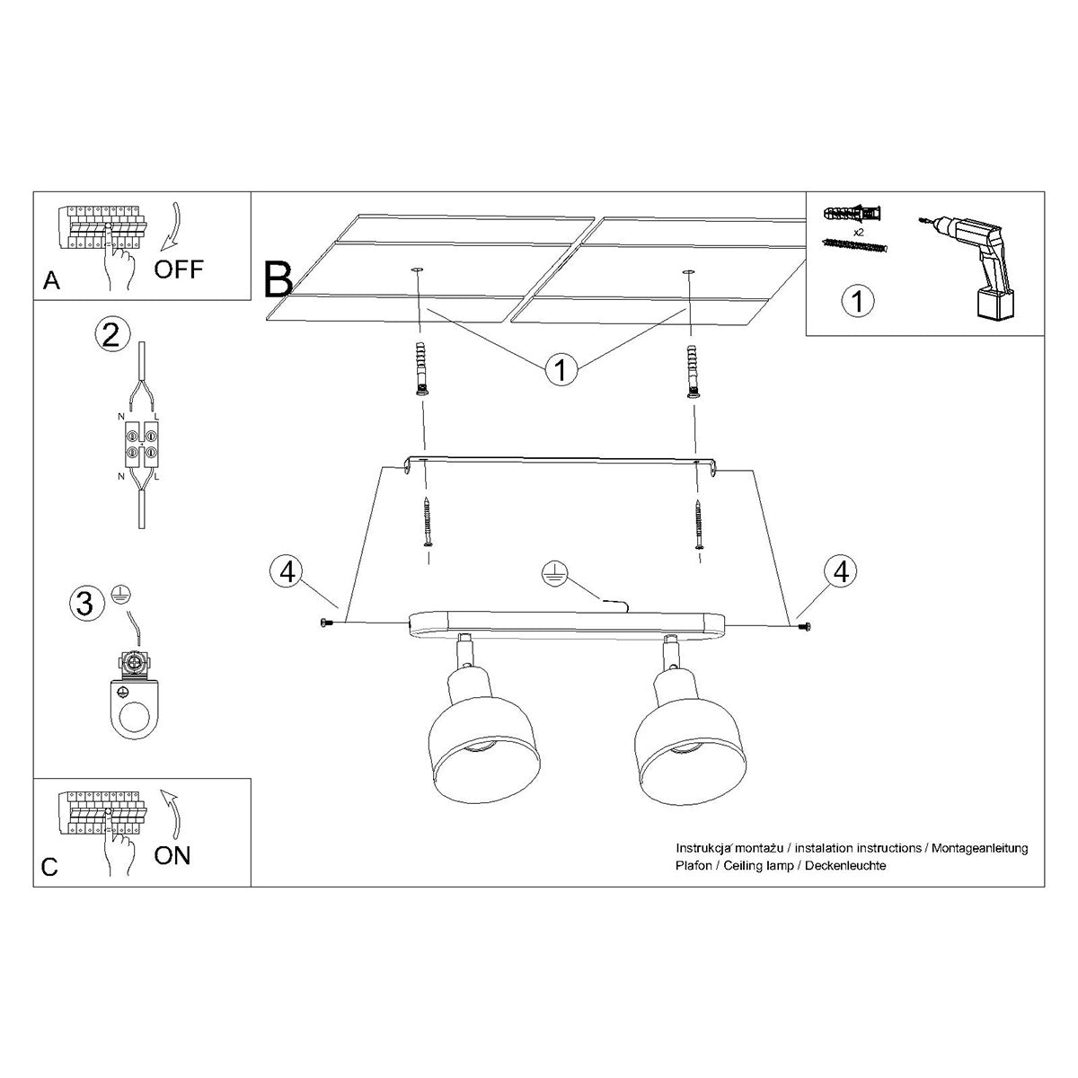 Deckenleuchte - Spot - Strahler ELBA 2 Schwarz Sollux Lighting