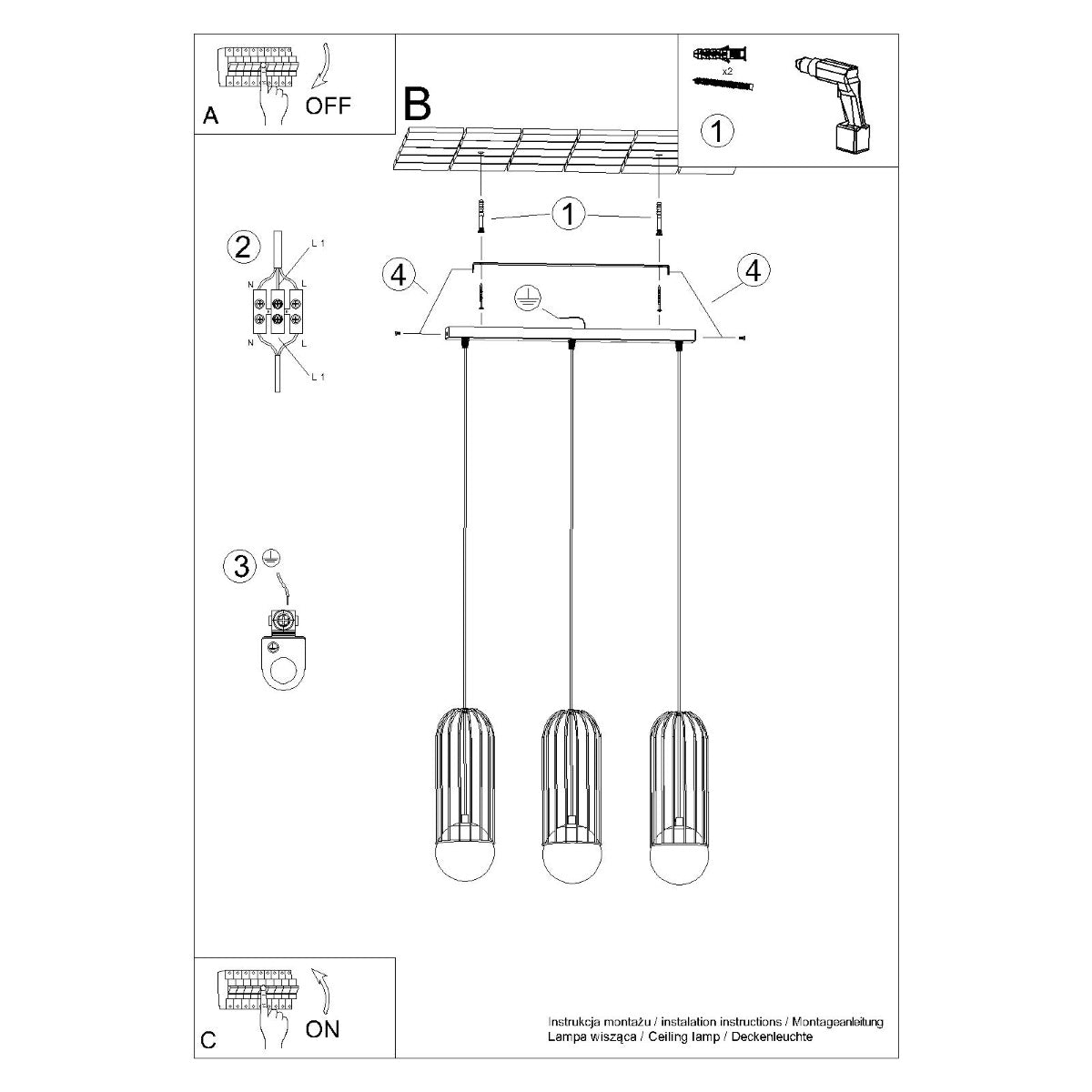 Pendelleuchte BRINA 3L Weiß Sollux Lighting