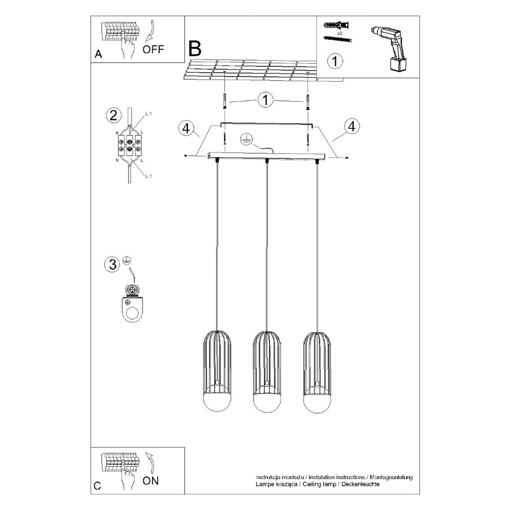 Pendelleuchte BRINA 3L Schwarz Sollux Lighting