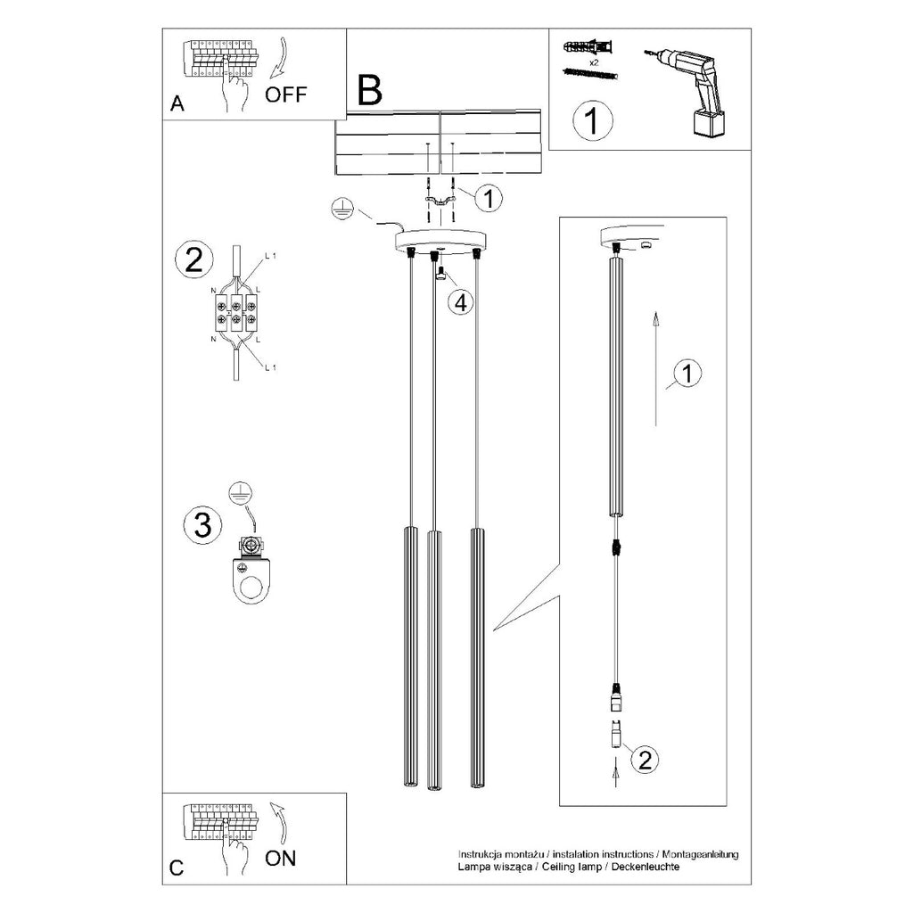 Pendelleuchte ARCHE 3P Weiß Sollux Lighting