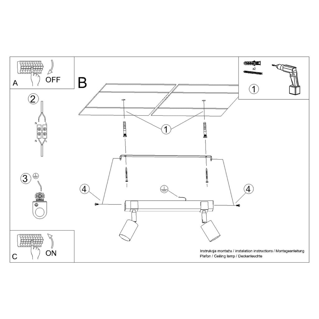 Deckenleuchte - Spot - Strahler FAGER 2 Schwarz Sollux Lighting