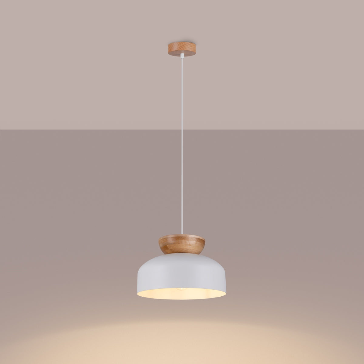 Pendelleuchte MARION Weiß & Holz Sollux Lighting