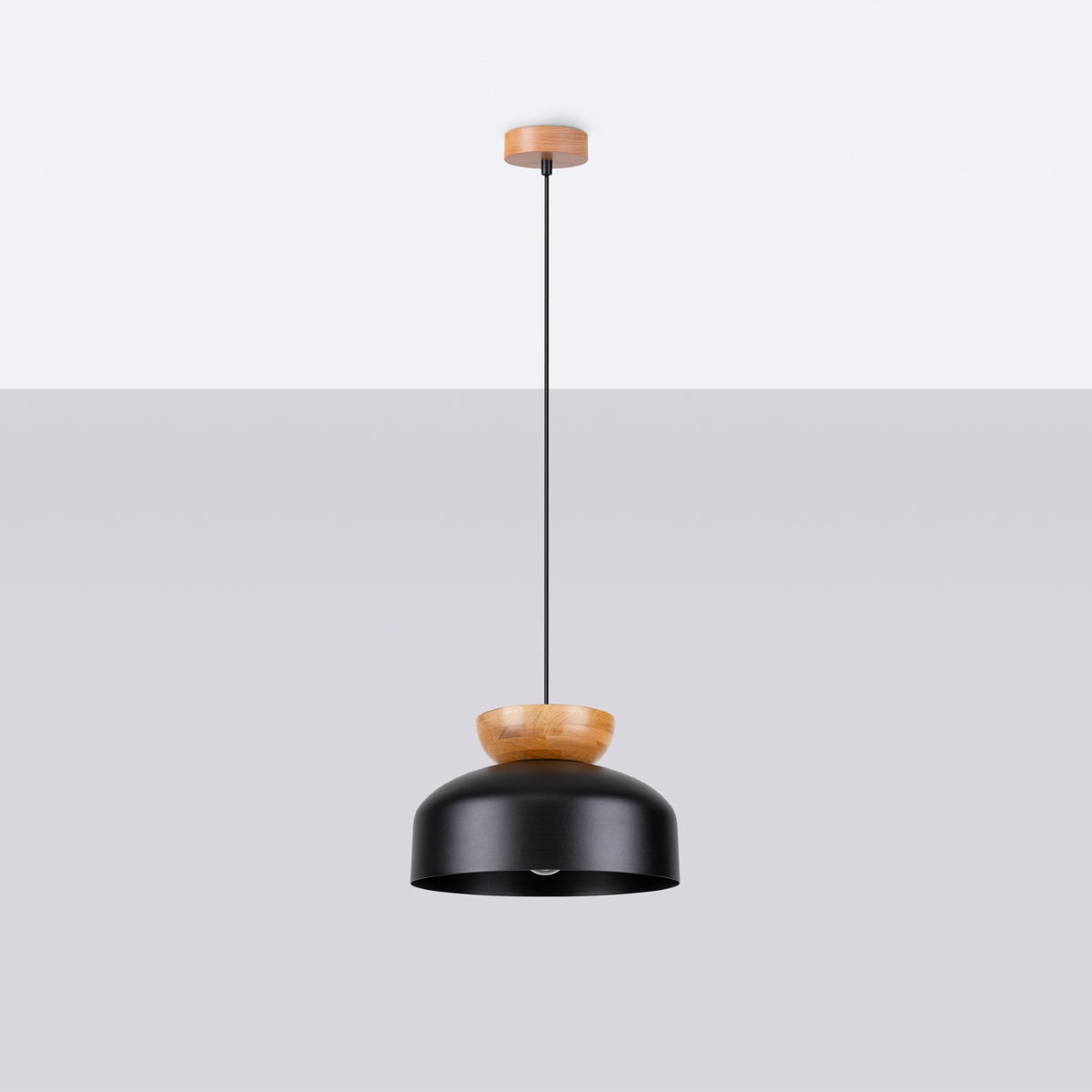 Pendelleuchte MARION Schwarz & Holz Sollux Lighting