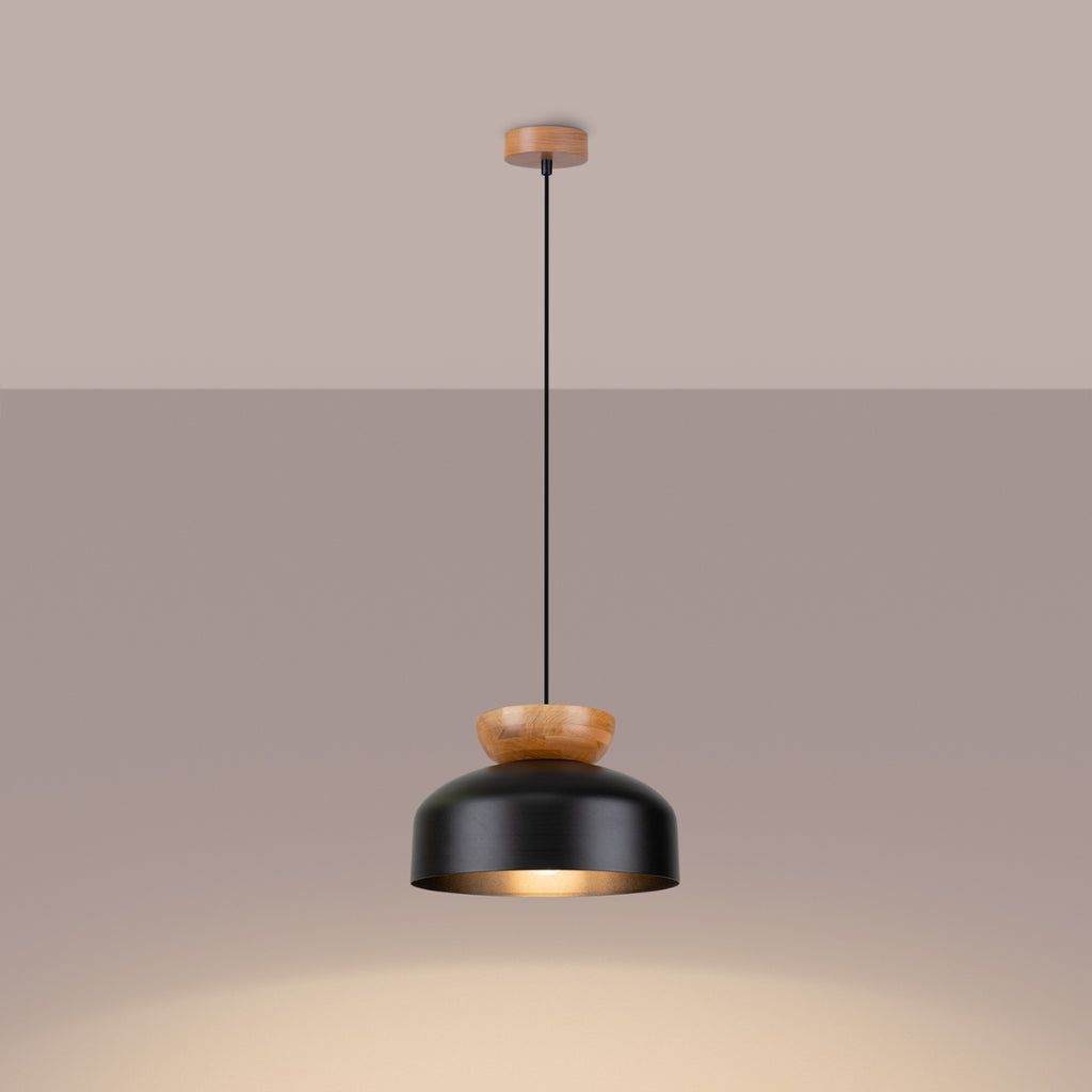 Pendelleuchte MARION Schwarz & Holz Sollux Lighting