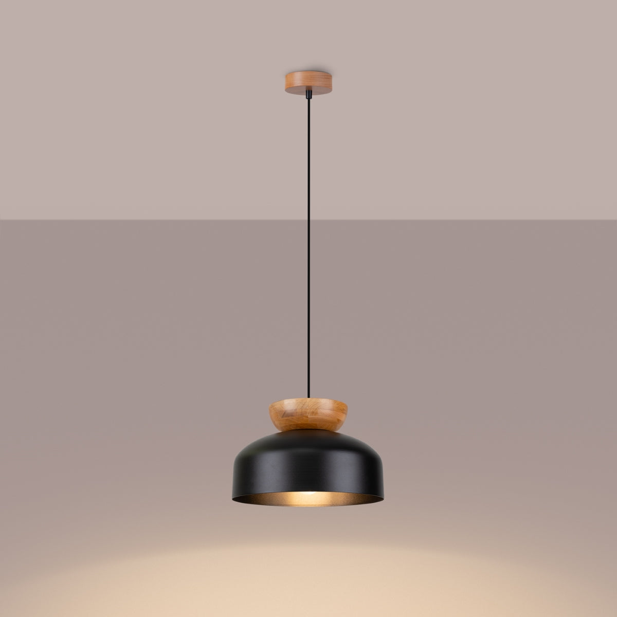 Pendelleuchte MARION Schwarz & Holz Sollux Lighting