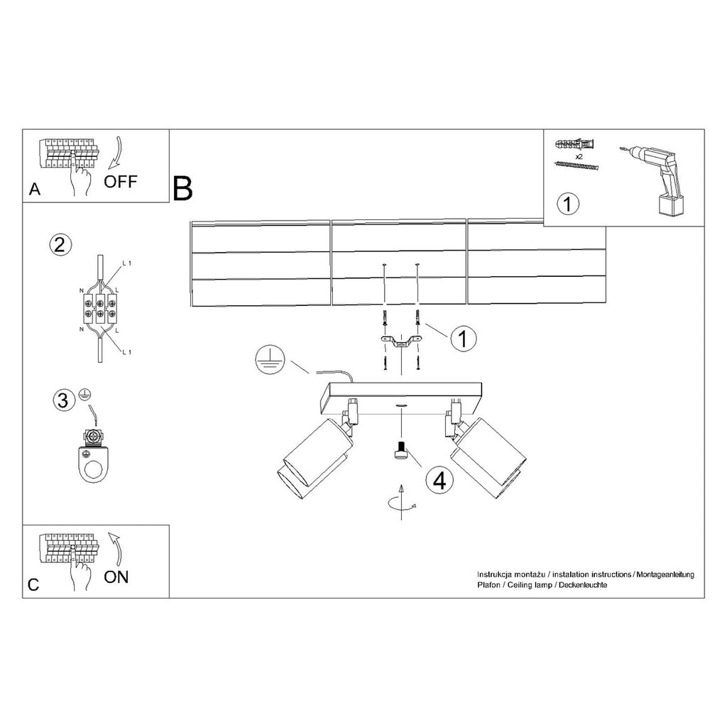 Deckenleuchte - Spot - Strahler WINX 4 schwarz & kupfer Sollux Lighting