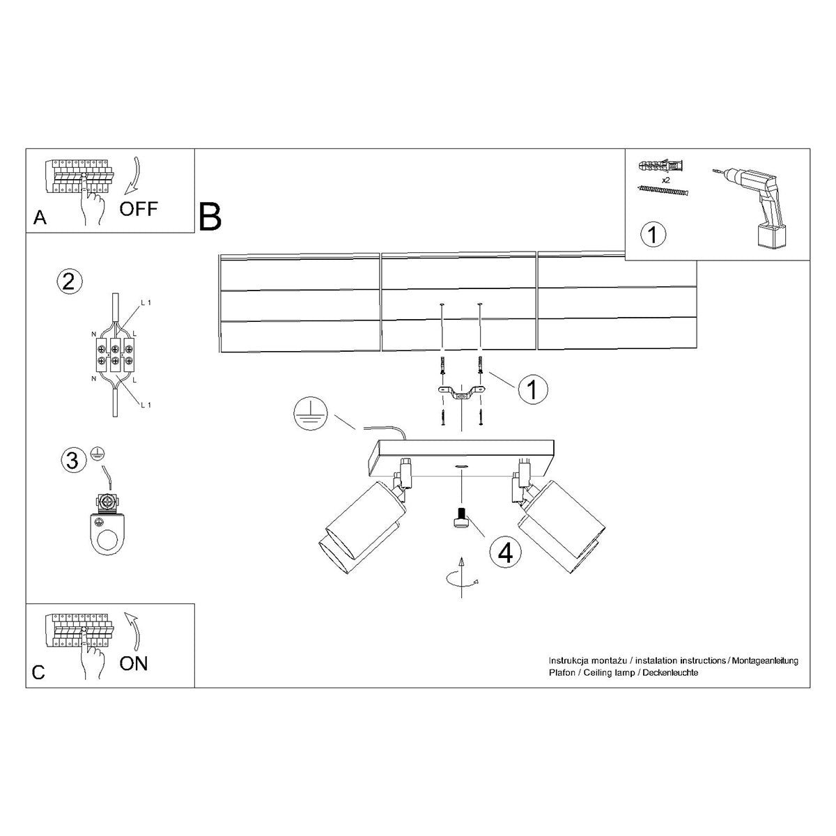 Deckenleuchte - Spot - Strahler WINX 4 schwarz & kupfer Sollux Lighting