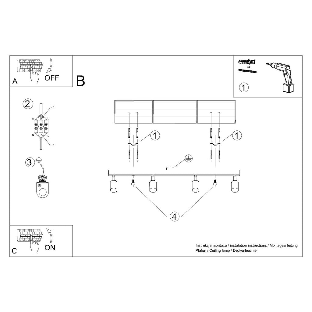 Deckenleuchte - Spot - Strahler WINX 4L schwarz & kupfer Sollux Lighting
