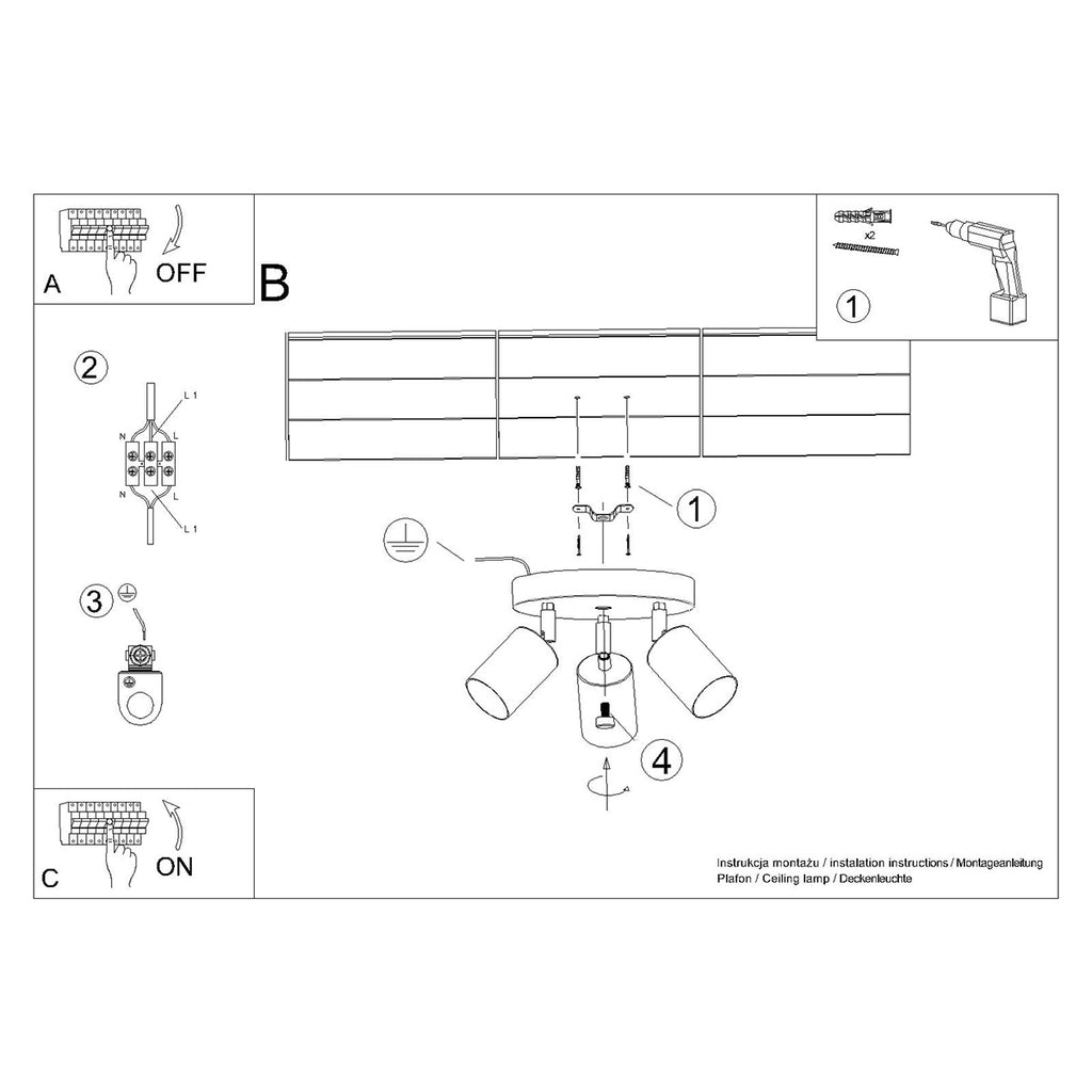 Deckenleuchte - Spot - Strahler WINX 3P schwarz & gold Sollux Lighting