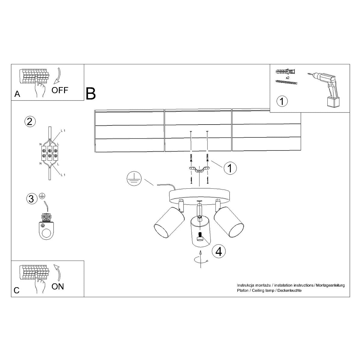 Deckenleuchte - Spot - Strahler WINX 3P schwarz & gold Sollux Lighting