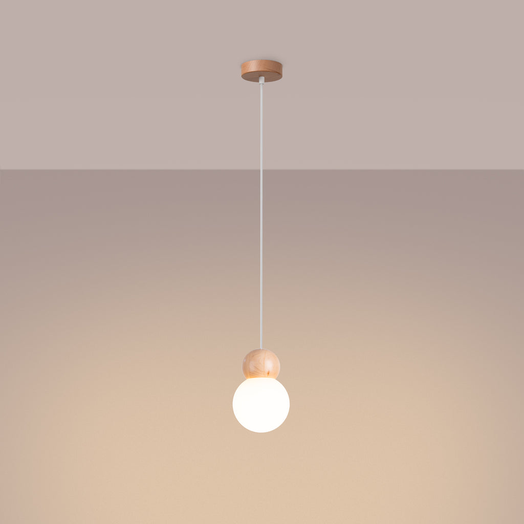 Pendelleuchte PEKKA 1 weiß & naturfarbenes Holz Sollux Lighting