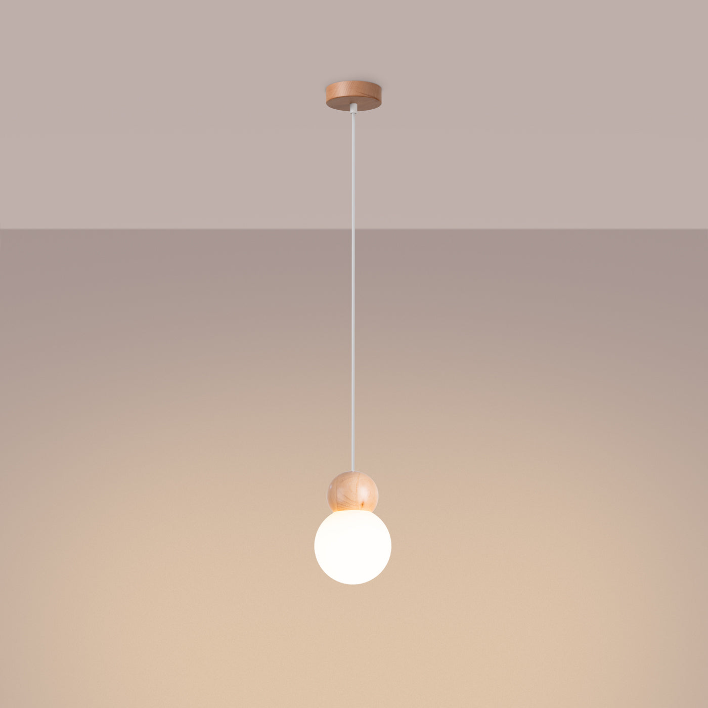 Pendelleuchte PEKKA 1 weiß & naturfarbenes Holz Sollux Lighting