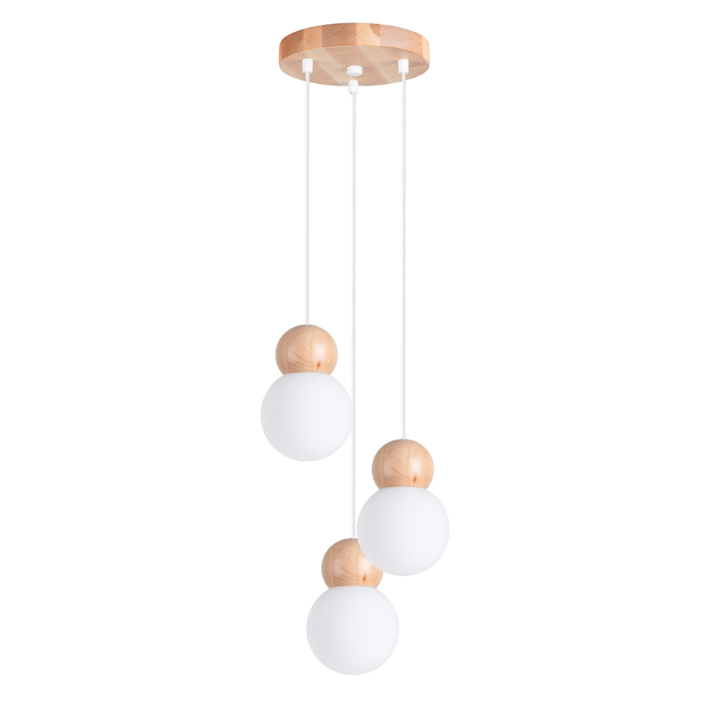 Pendelleuchte PEKKA 3P weiß & naturfarbenes Holz Sollux Lighting