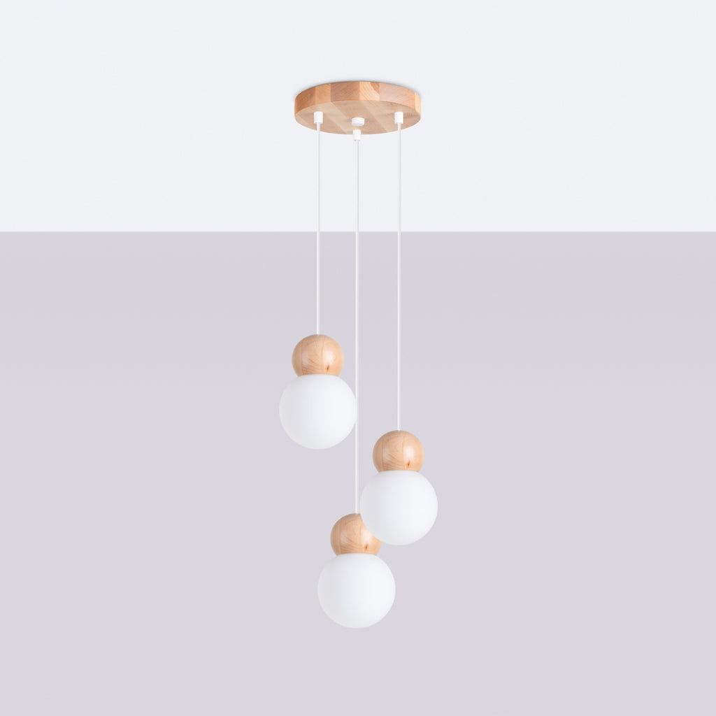 Pendelleuchte PEKKA 3P weiß & naturfarbenes Holz Sollux Lighting