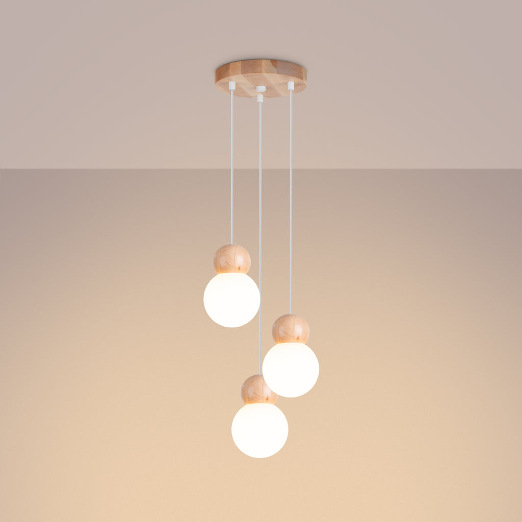 Pendelleuchte PEKKA 3P weiß & naturfarbenes Holz Sollux Lighting