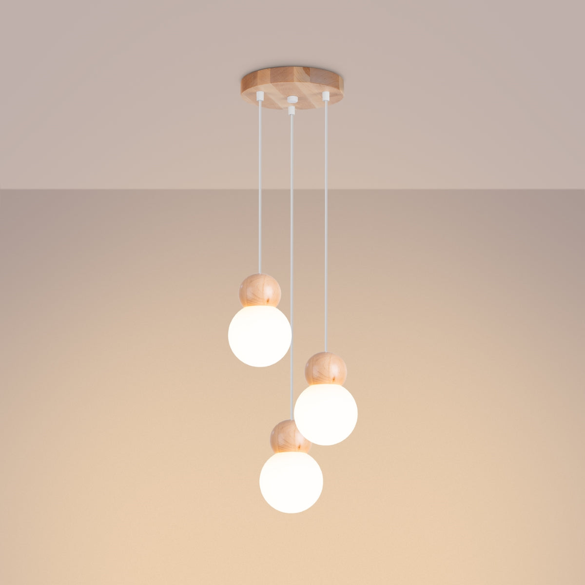 Pendelleuchte PEKKA 3P weiß & naturfarbenes Holz Sollux Lighting