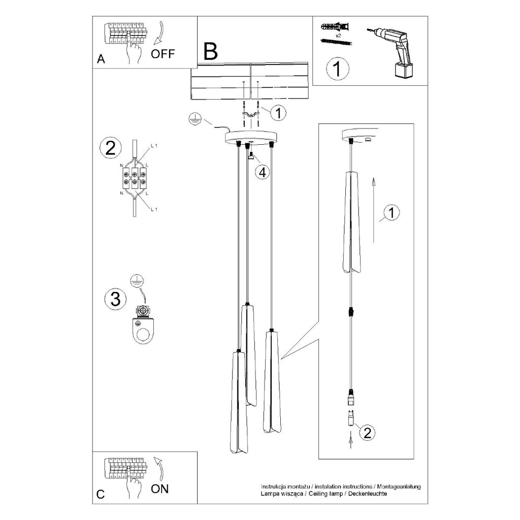 Pendelleuchte PRYSM 3P weiß Sollux Lighting