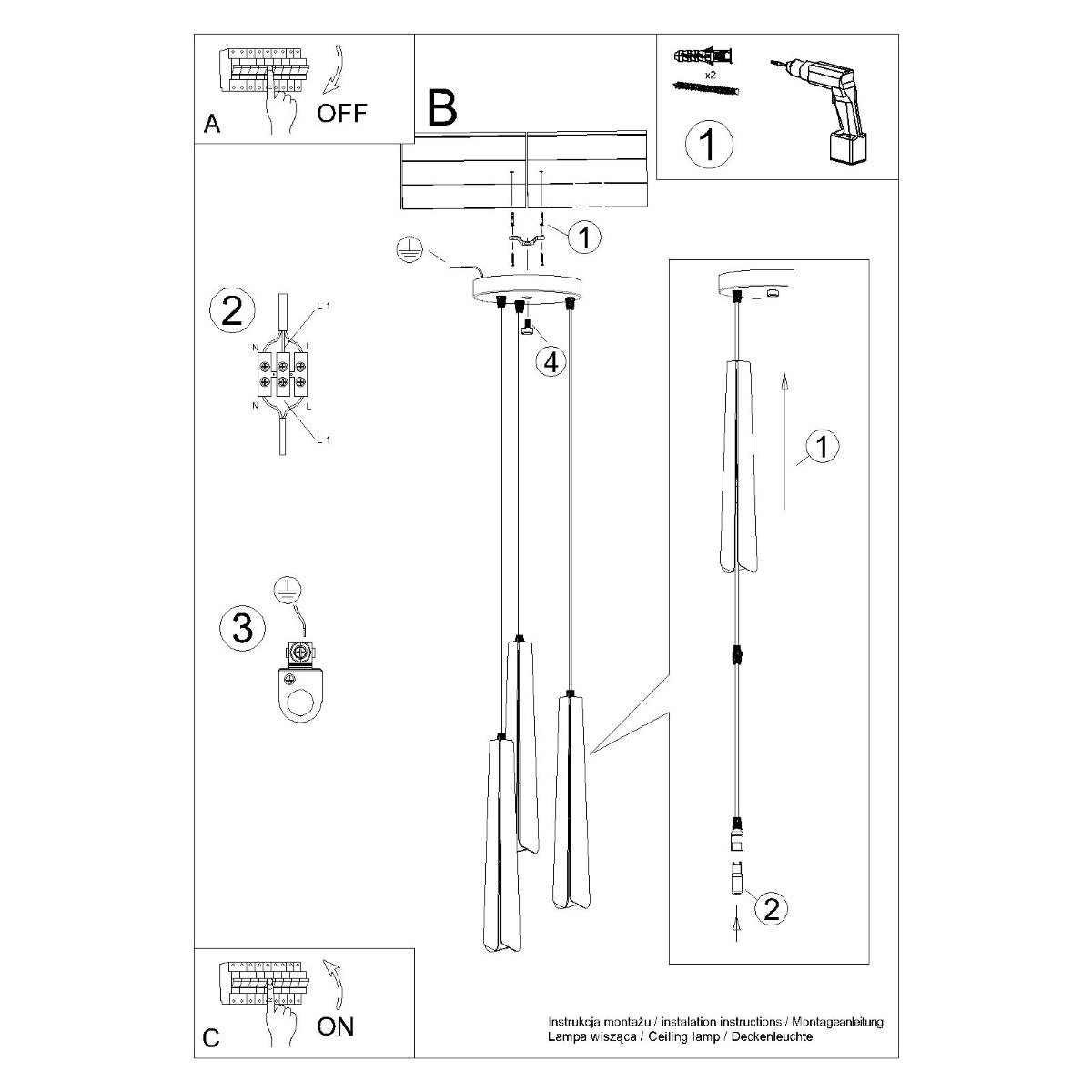 Pendelleuchte PRYSM 3P weiß Sollux Lighting