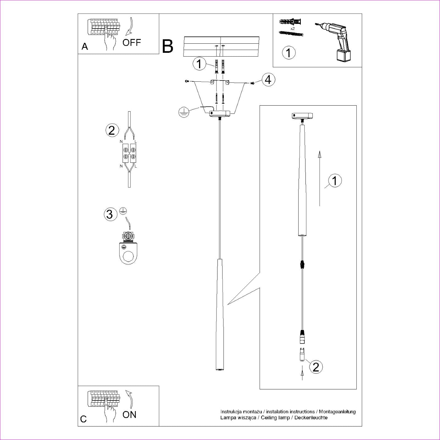 Pendelleuchte BLISS 1 Schwarz Sollux Lighting