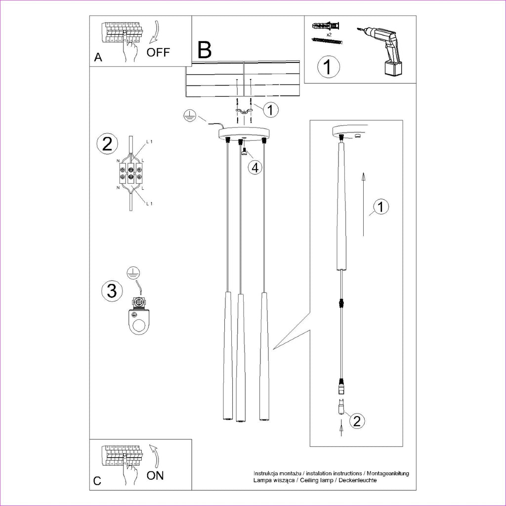Pendelleuchte BLISS 3P Schwarz Sollux Lighting