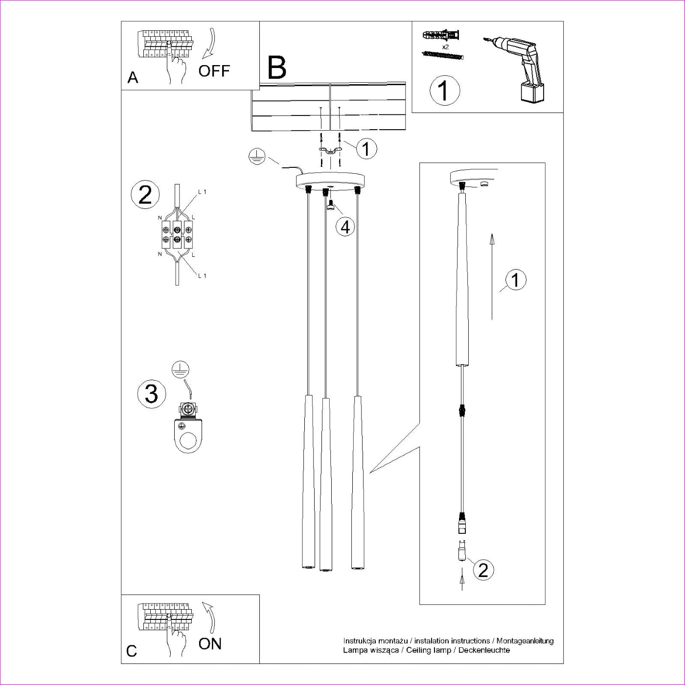 Pendelleuchte BLISS 3P Schwarz Sollux Lighting