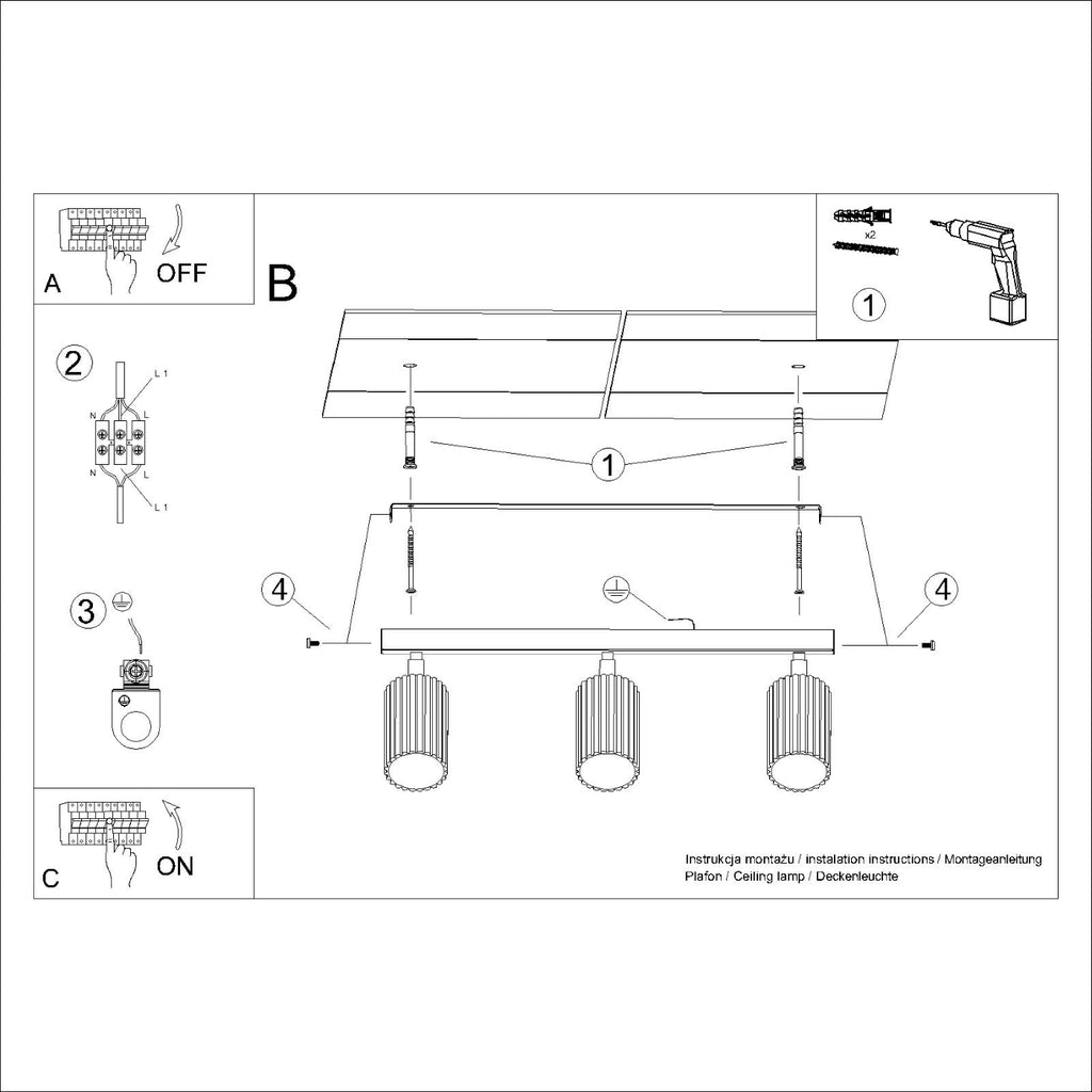 Deckenleuchte - Spot - Strahler KARBON 3L weiß Sollux Lighting