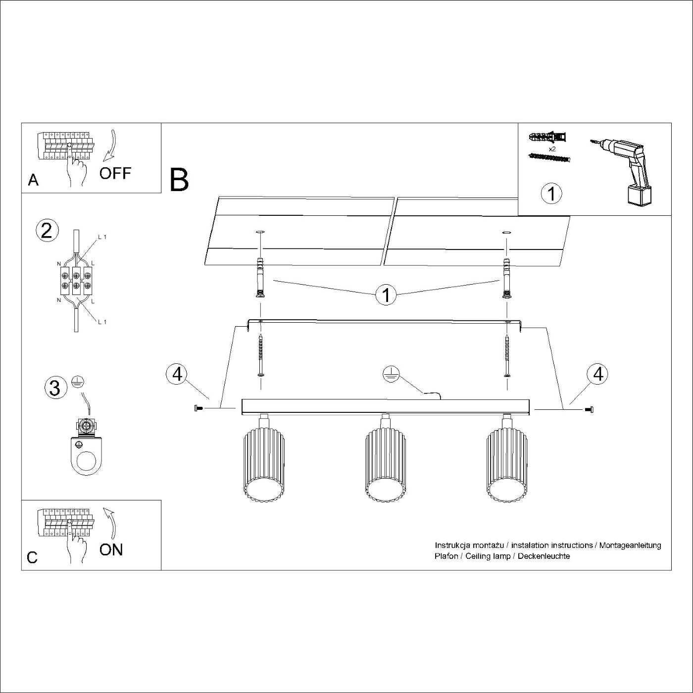 Deckenleuchte - Spot - Strahler KARBON 3L weiß Sollux Lighting