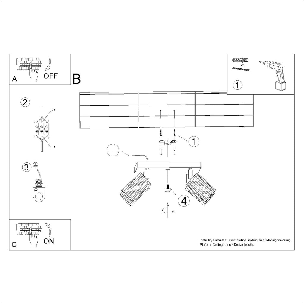 Deckenleuchte - Spot - Strahler KARBON 4 schwarz Sollux Lighting