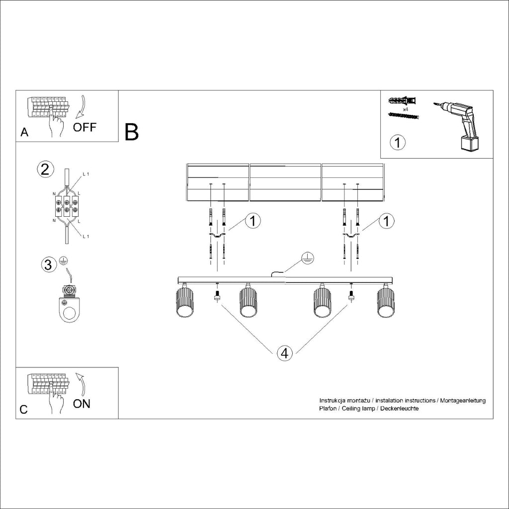 Deckenleuchte - Spot - Strahler KARBON 4L schwarz Sollux Lighting