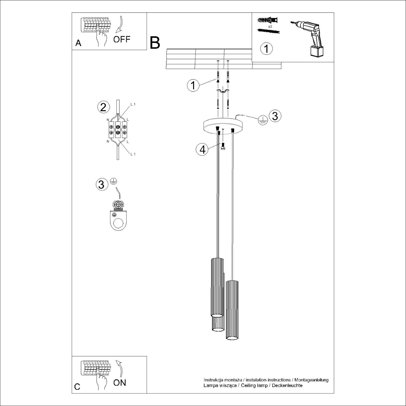 Pendelleuchte KARBON 3P roter Ocker Sollux Lighting