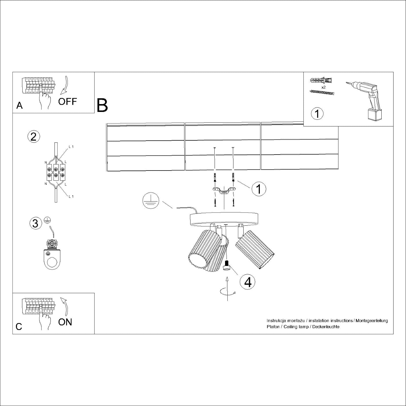 Deckenleuchte - Spot - Strahler KARBON 3P roter Ocker Sollux Lighting