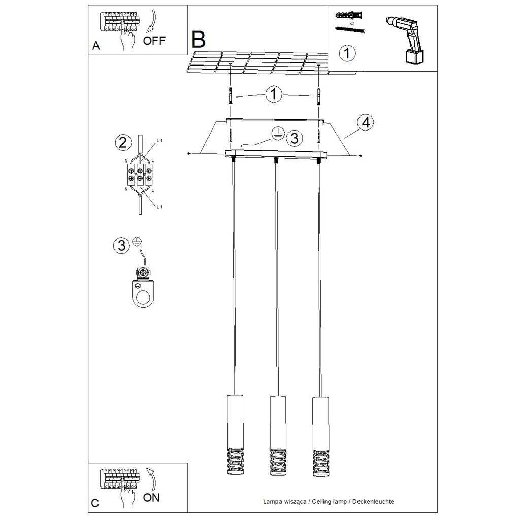 Pendelleuchte LAMI 3L weiß Sollux Lighting