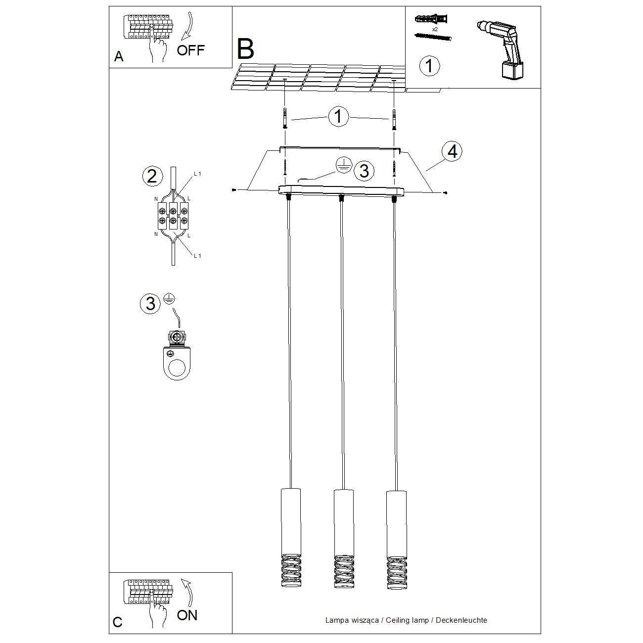Pendelleuchte LAMI 3L weiß Sollux Lighting